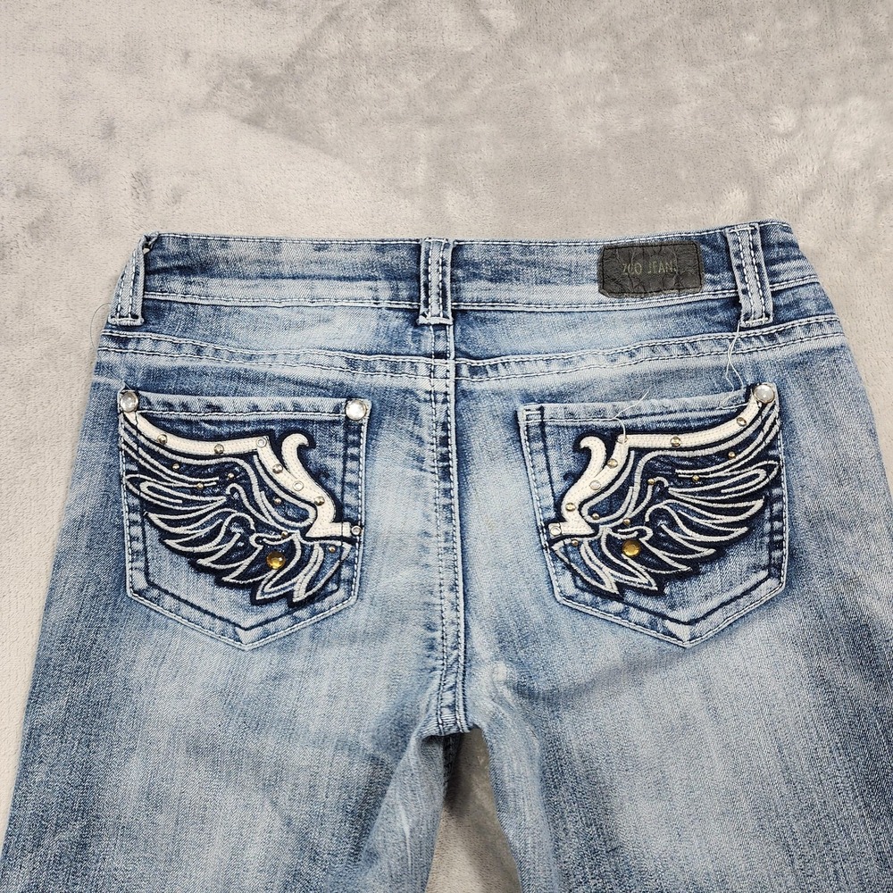 Vintage ZCO Jeans Women 11 Juniors Blue Skinny Stretch Embroidered Studded Wings